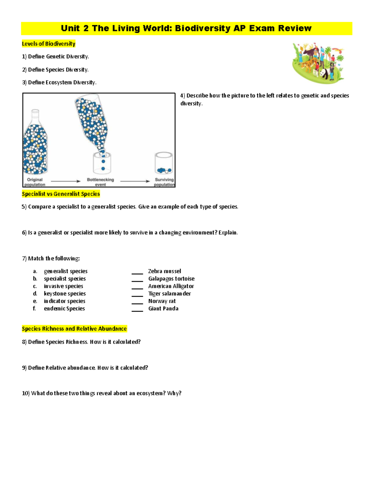 Unit 2 AP Environmental Science Exam Review: Biodiversity Insights ...