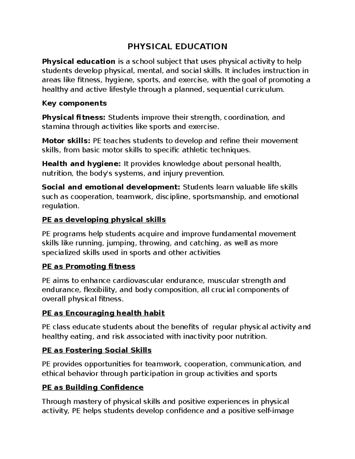 PE 1 Lecture 2: Understanding Physical Education and Health - Studocu
