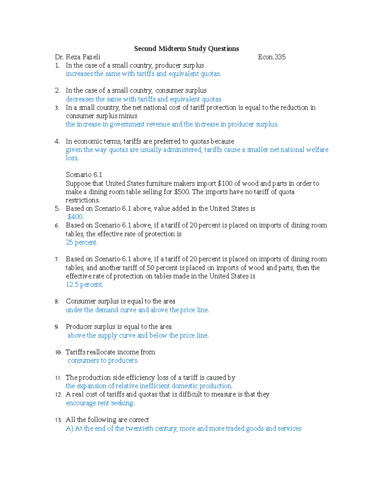 Econ - Second Midterm Study Guide with Answers and Explanations - Studocu