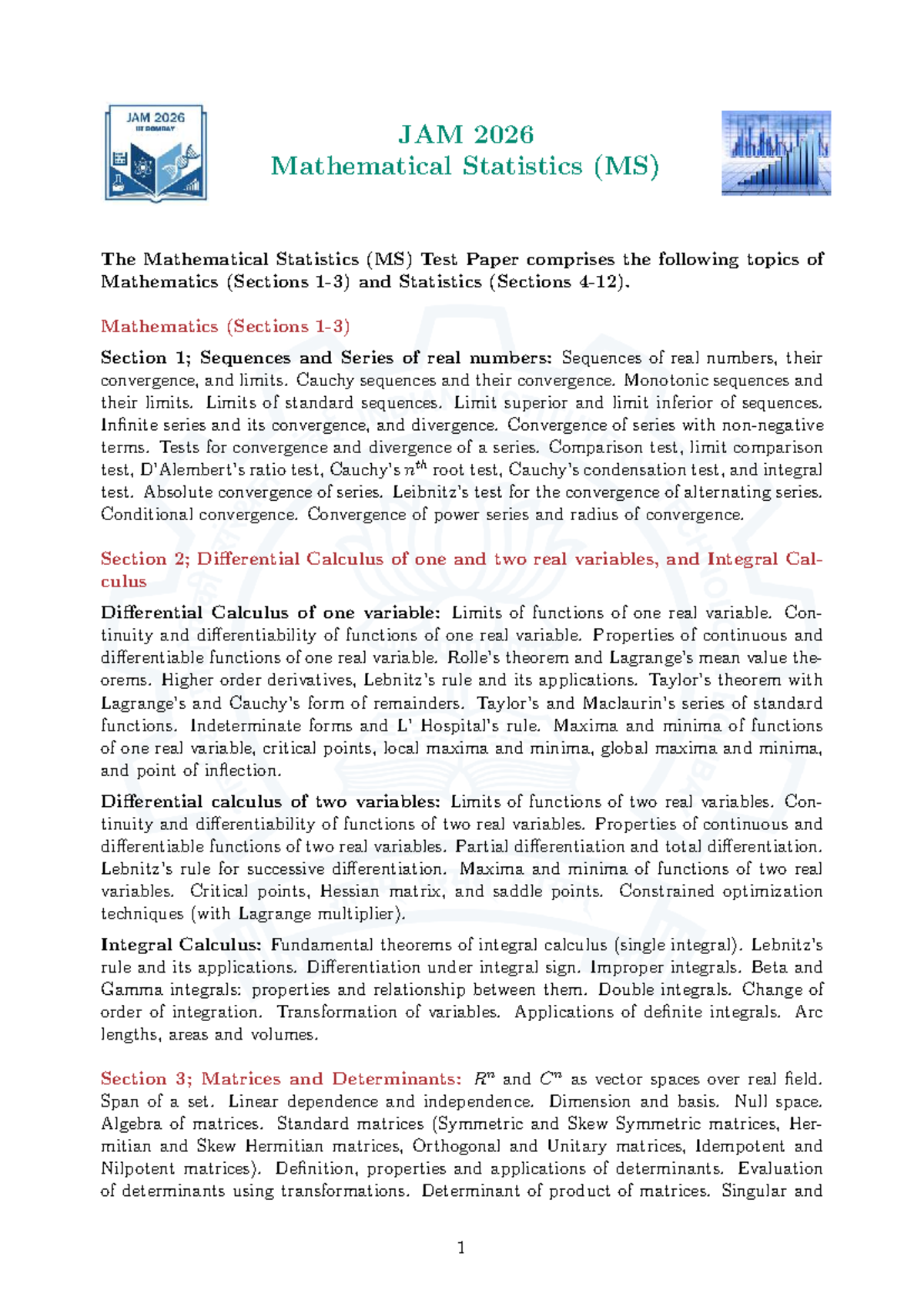 JAM 2026 MS Mathematical Statistics Test Paper Overview - Studocu