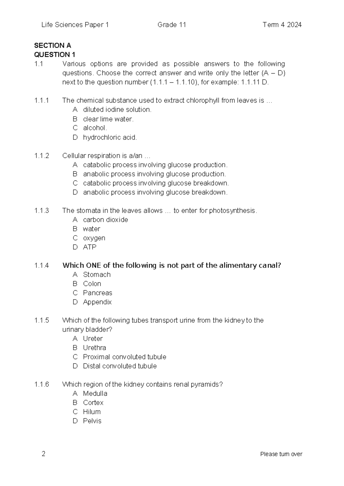 Grade 11 Life Sciences Term 4 2024 November Paper 1 Exam - Studocu