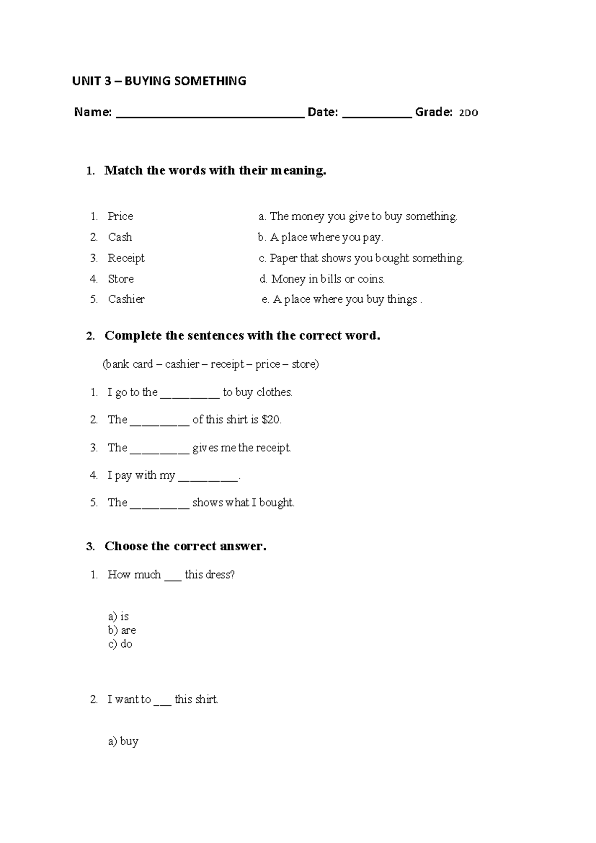 UNIT 3: Buying Something - Practice Exercises - Studocu