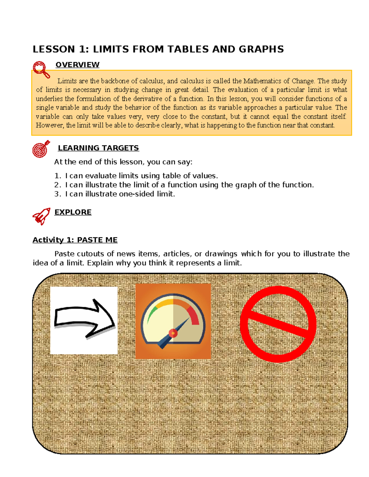 Calculus Basic Limits - LESSON 1: LIMITS FROM TABLES AND GRAPHS ...