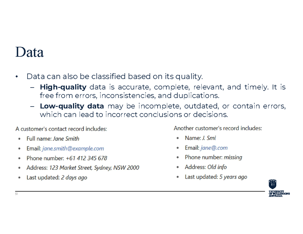 Lecture 1: Understanding Data Quality and Database Models - Studocu