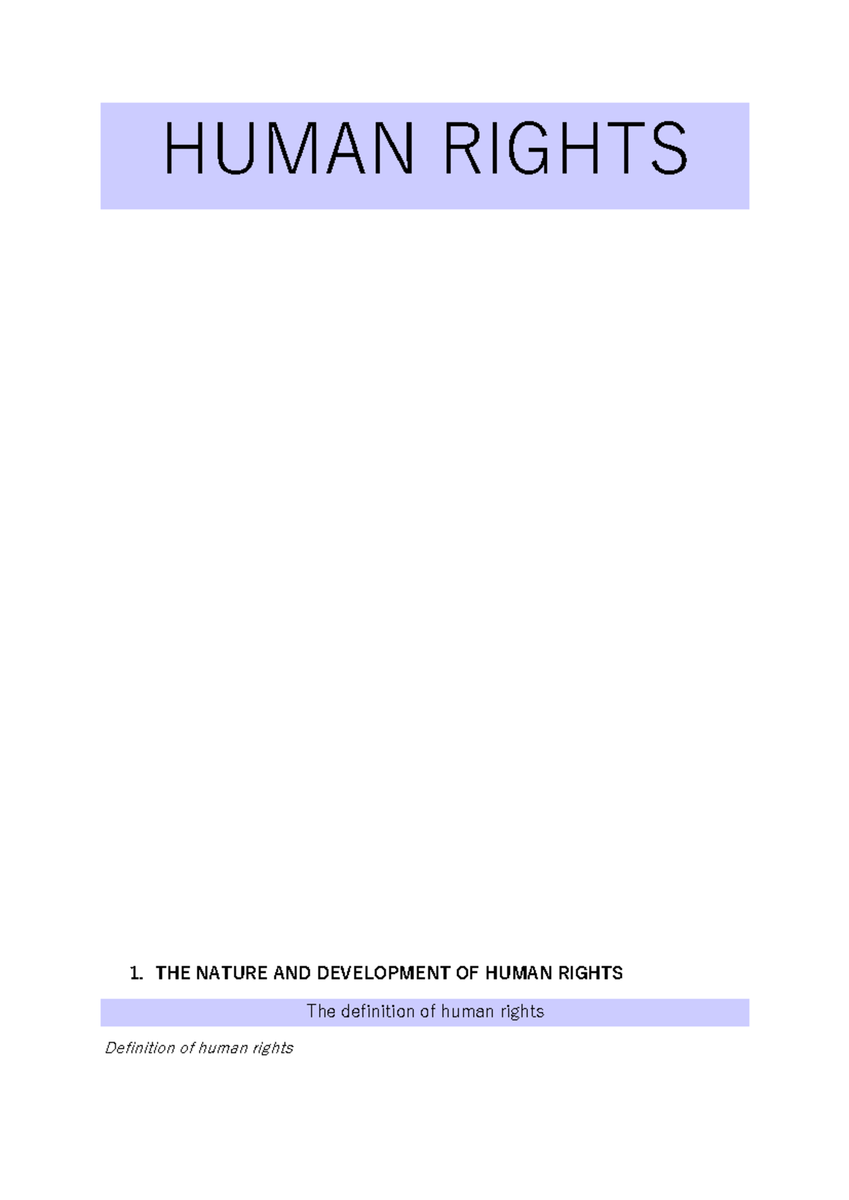 Human Rights Notes: Key Concepts and Developments Overview - Studocu