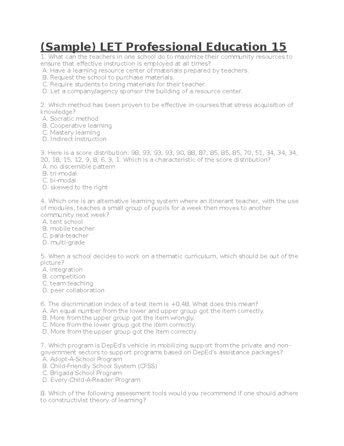 Professional Education LET 15: Maximizing Resources for Effective ...