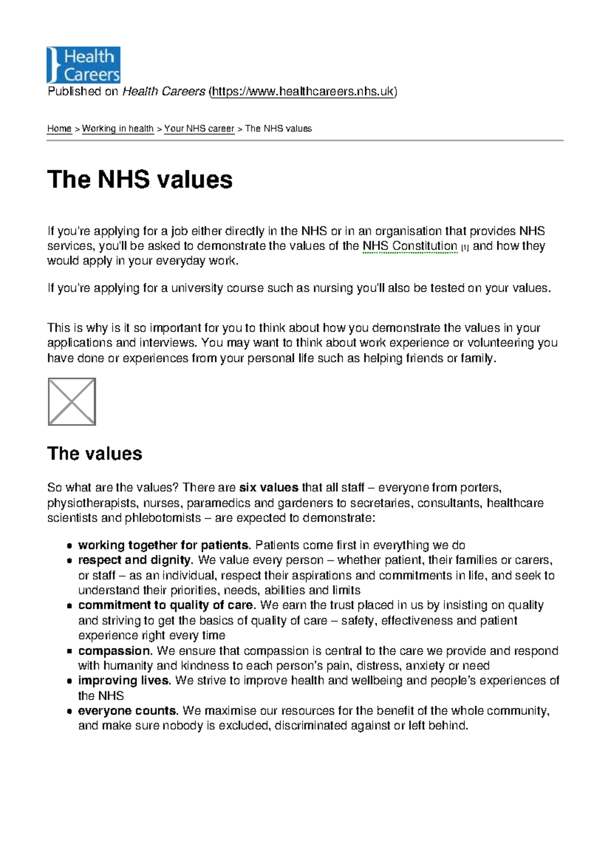 Health Careers - The NHS values - 2024-01-23 - Published on Health ...