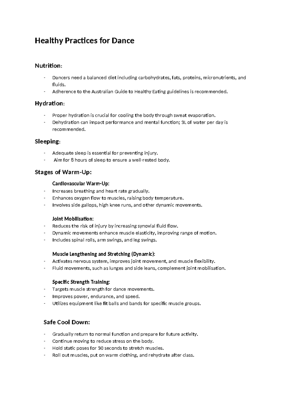 Healthy Practices for Dance - Healthy Practices for Dance Nutrition ...