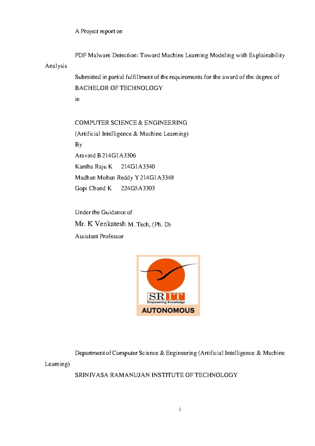 B.Tech Project Report: PDF Malware Detection Using ML & Explainability ...