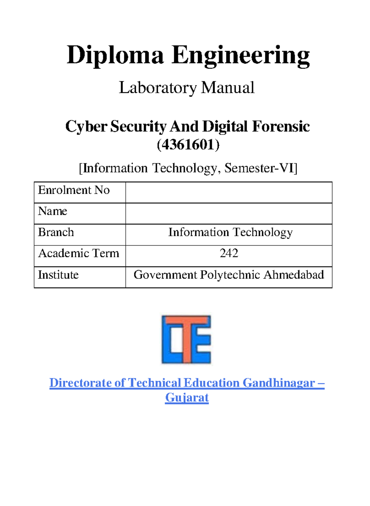 Cyber Security and Digital Forensics Lab Manual (4361601) - Studocu