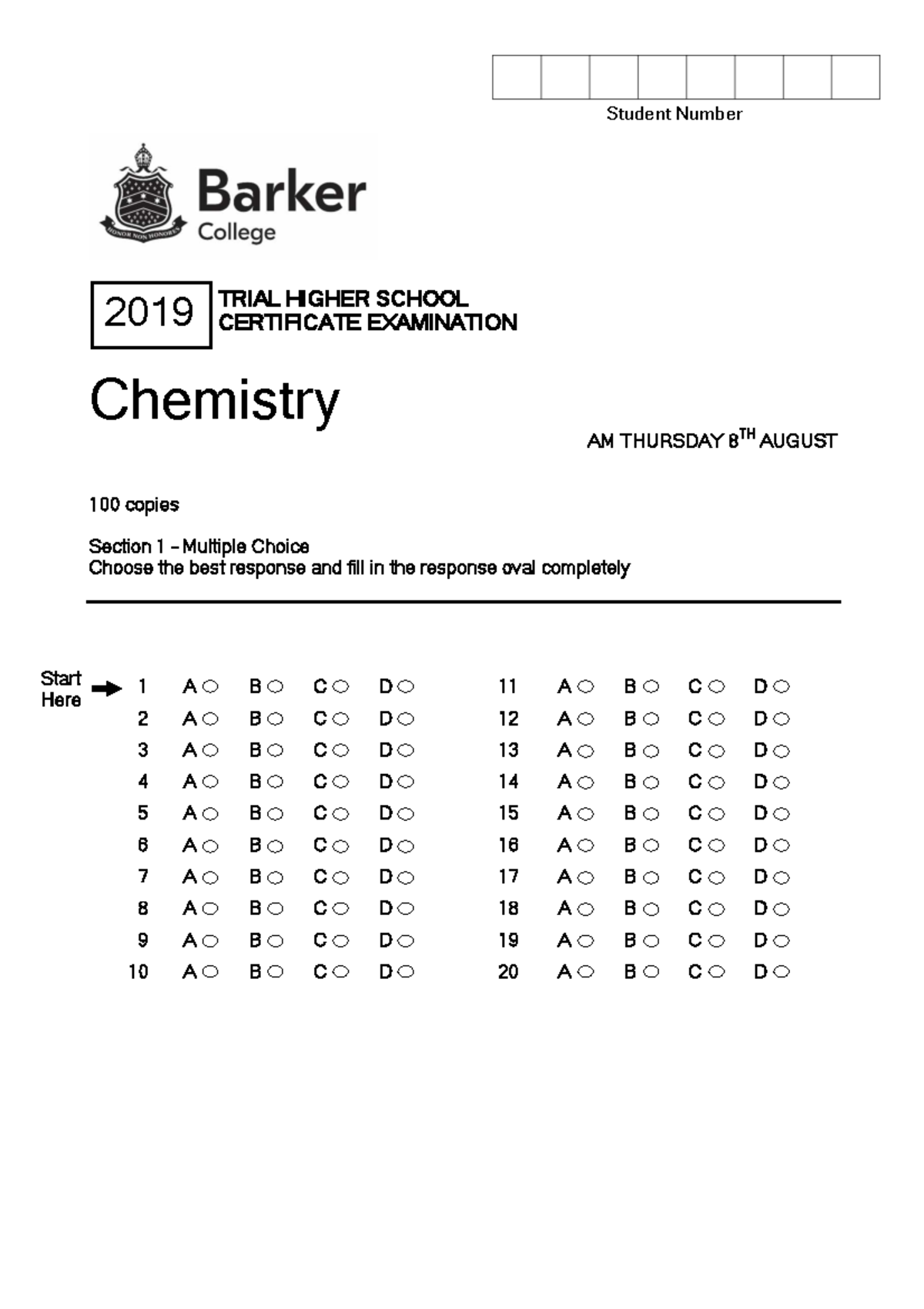 2019 HSC Chemistry Trial Exam - Multiple Choice & Short Answer - Studocu