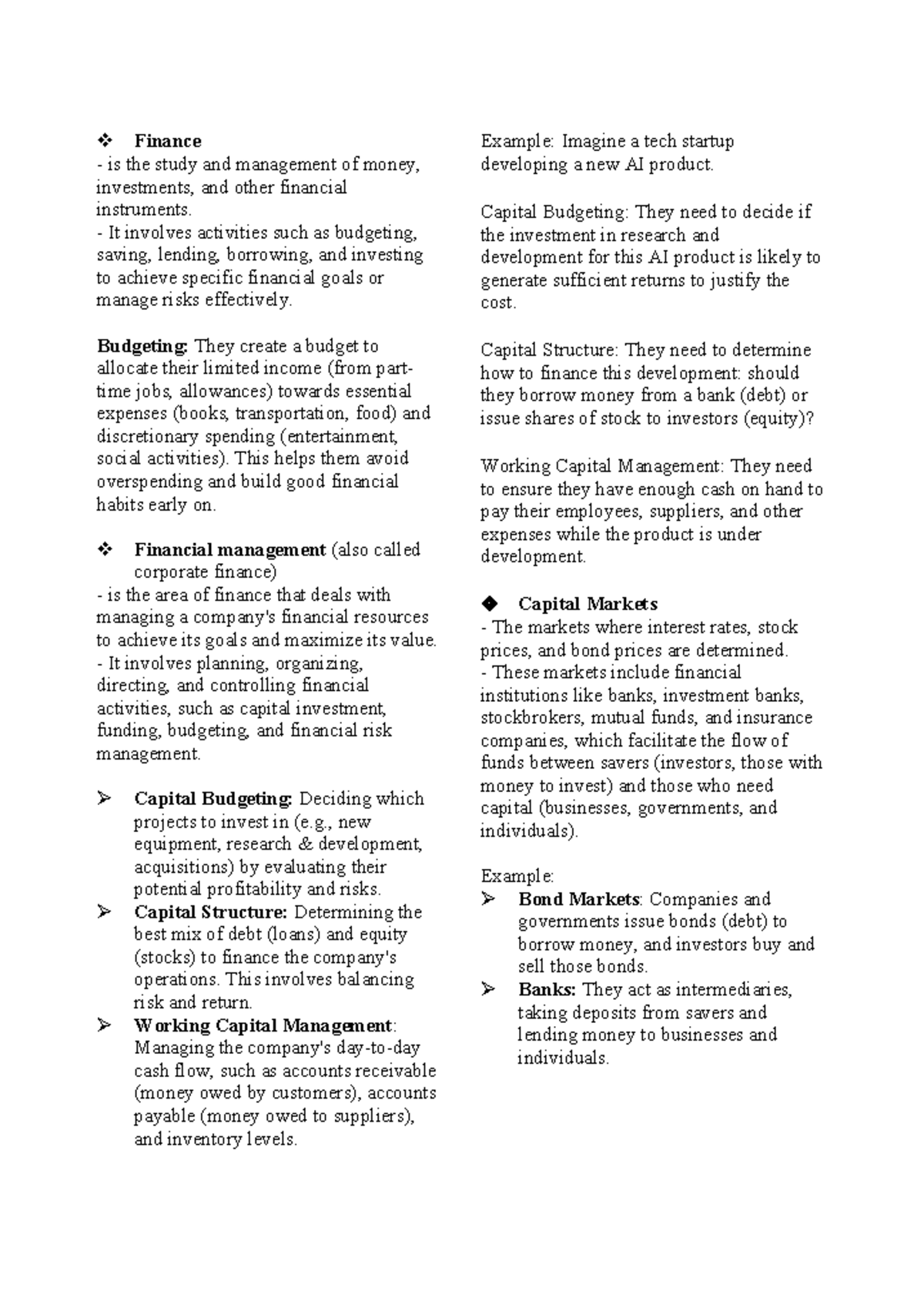 Finance Management Notes (FIN 101) - Studocu