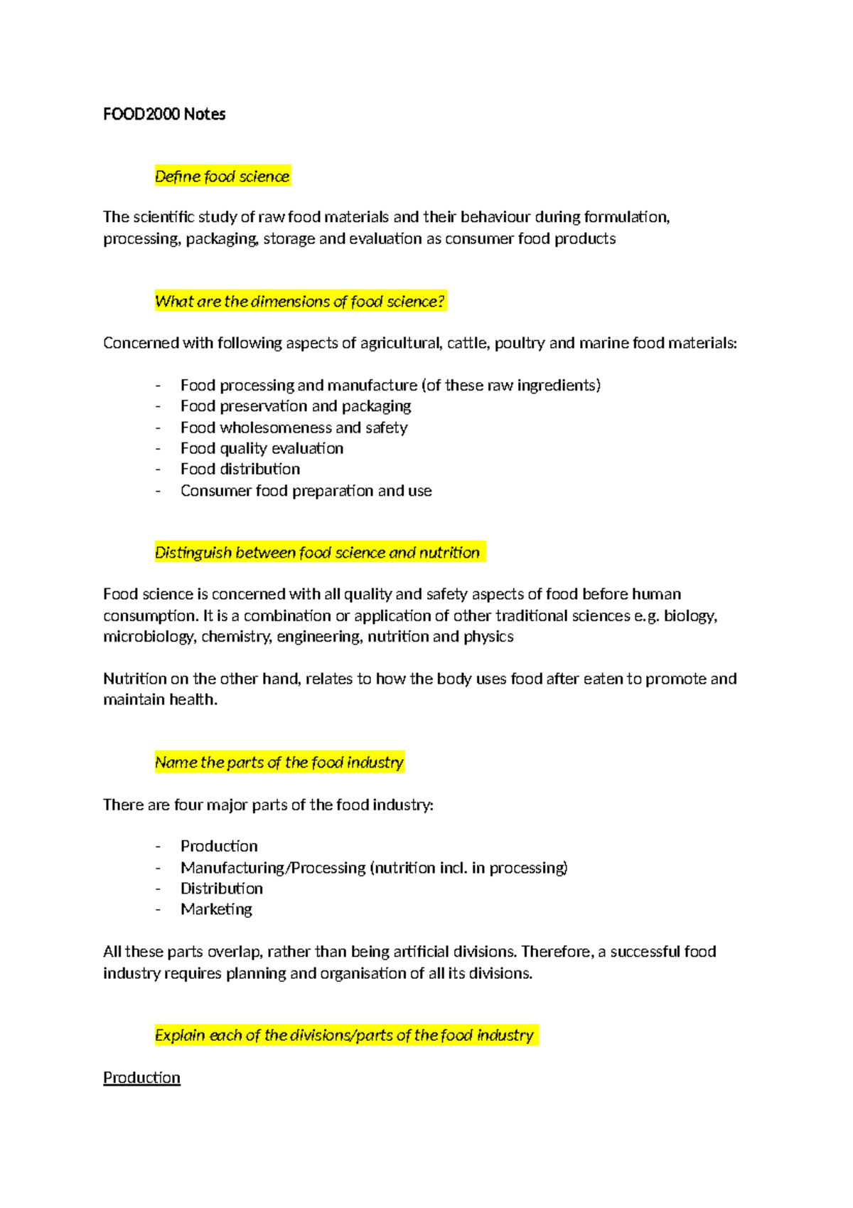 FOOD2000 Lecture Notes: Understanding Food Science and Industry - Studocu