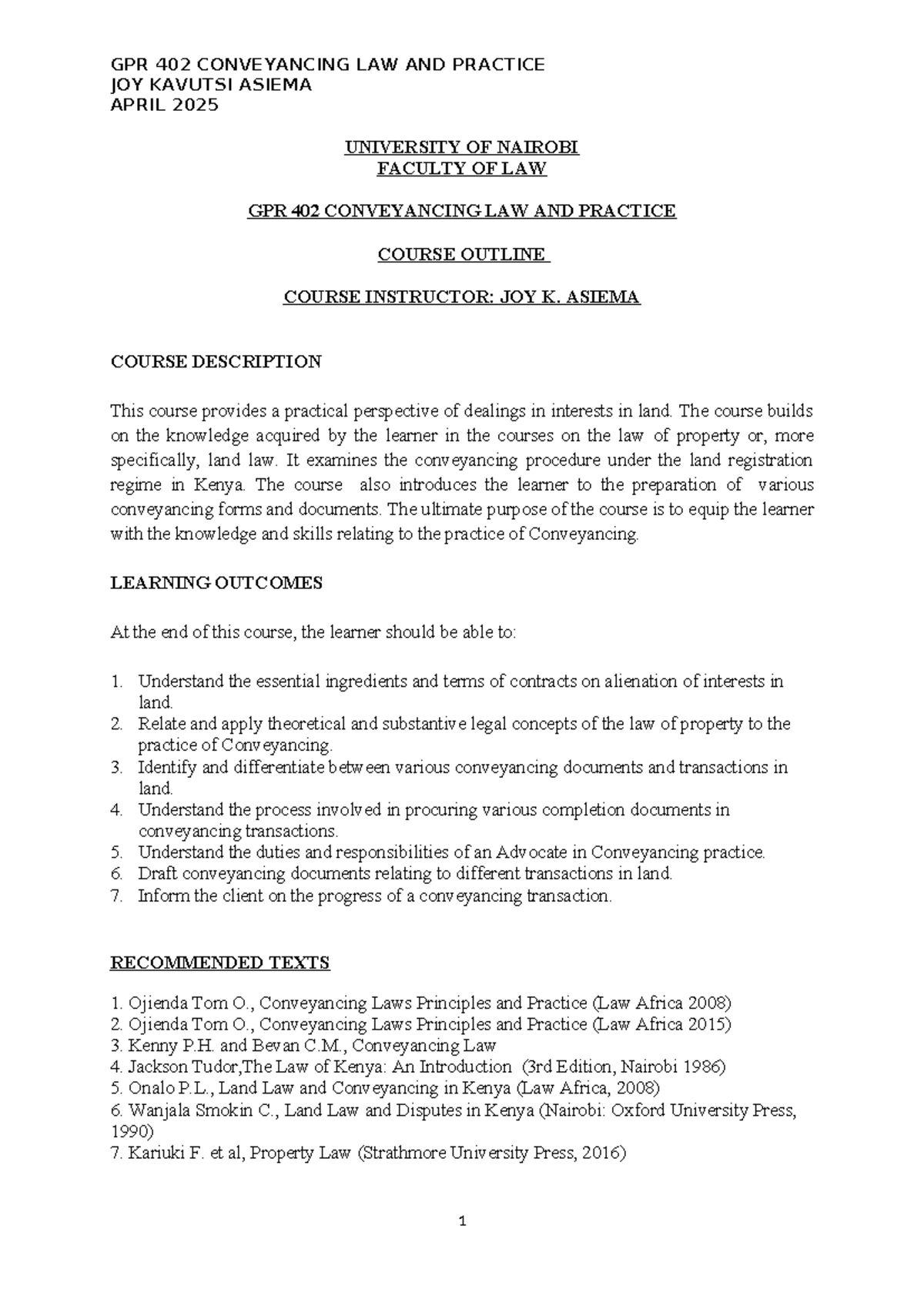 GPR 402 Conveyancing Law & Practice Full Notes - April 2025 - Studocu