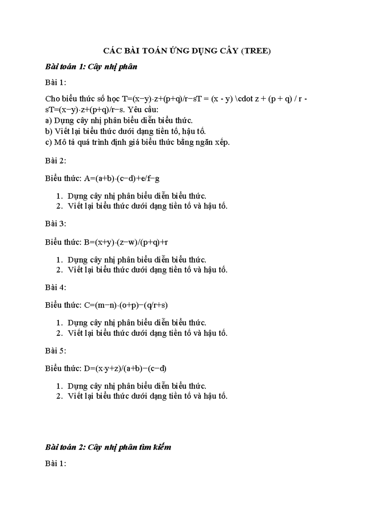 BÀI TẬP CÂY NHỊ PHÂN VÀ CÂY TÌM KIẾM AVL - CÁC BÀI TOÁN ỨNG DỤNG CÂY ...
