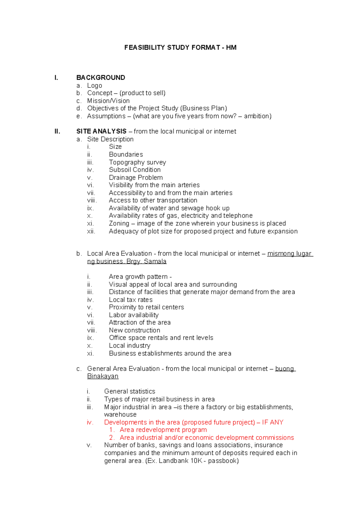 Feasibility Study Format for HM: Comprehensive Project Analysis - Studocu