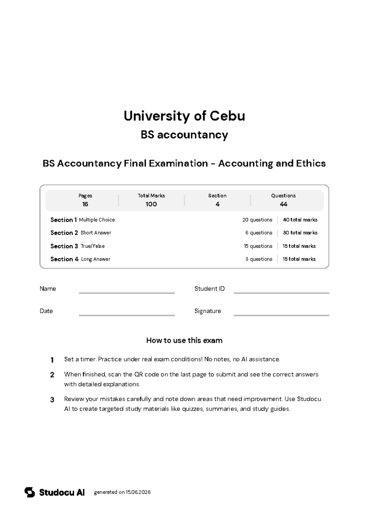 BS Accountancy Final Exam - Accounting and Ethics - Studocu