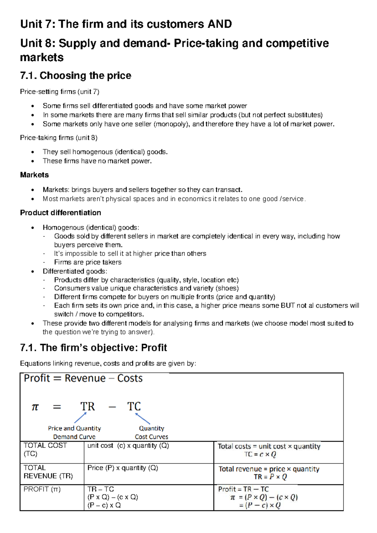 Eco 114 Final Exam Units 7 & 8: Firm-Customer Dynamics & Market ...