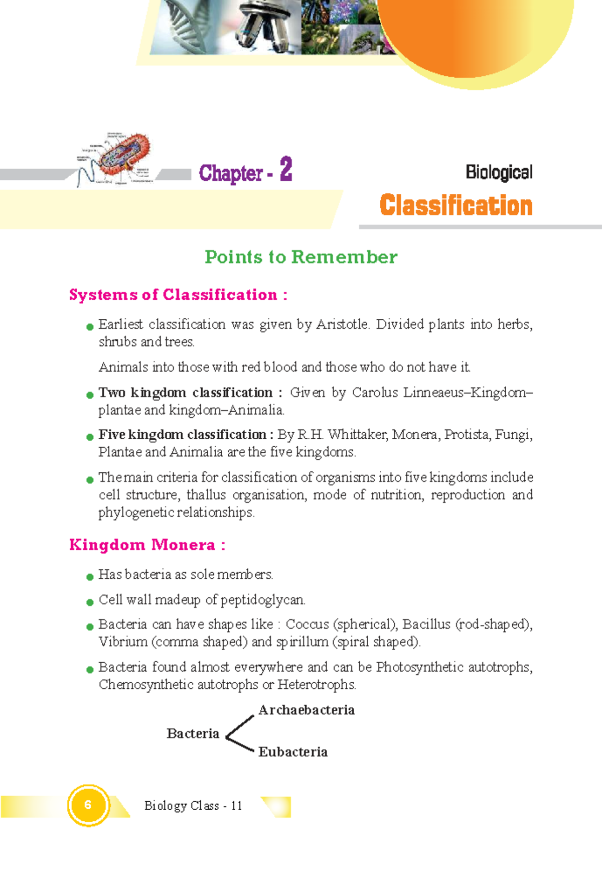 Biology Class 11: Key Points on Biological Classification - Studocu