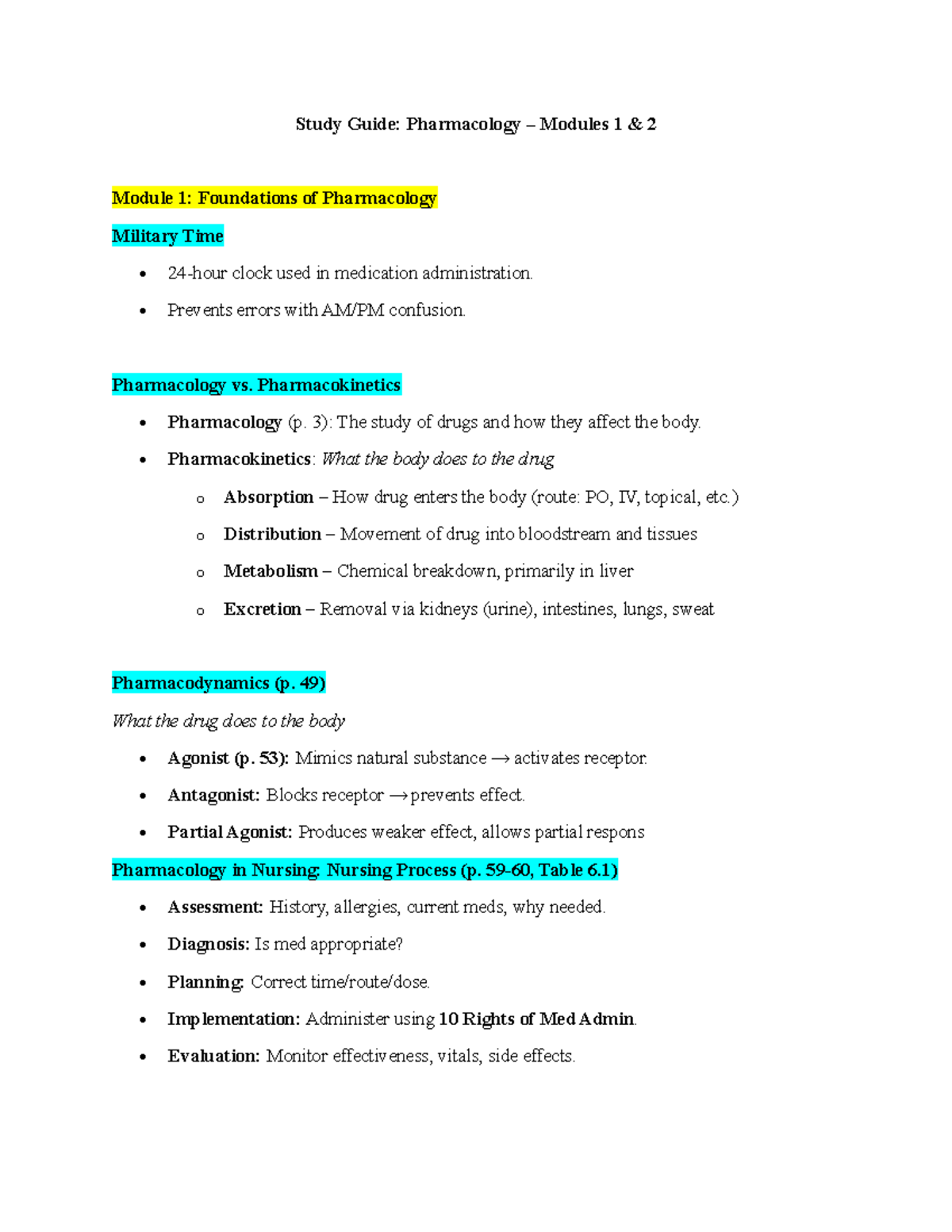 Pharmacology 101 Modules 1 2 Exam 1 Study Guide Studocu