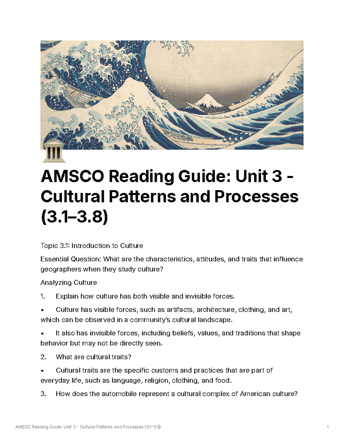 Amsco Reading Guide: Unit 3 - Cultural Patterns & Processes (3–3) - Studocu