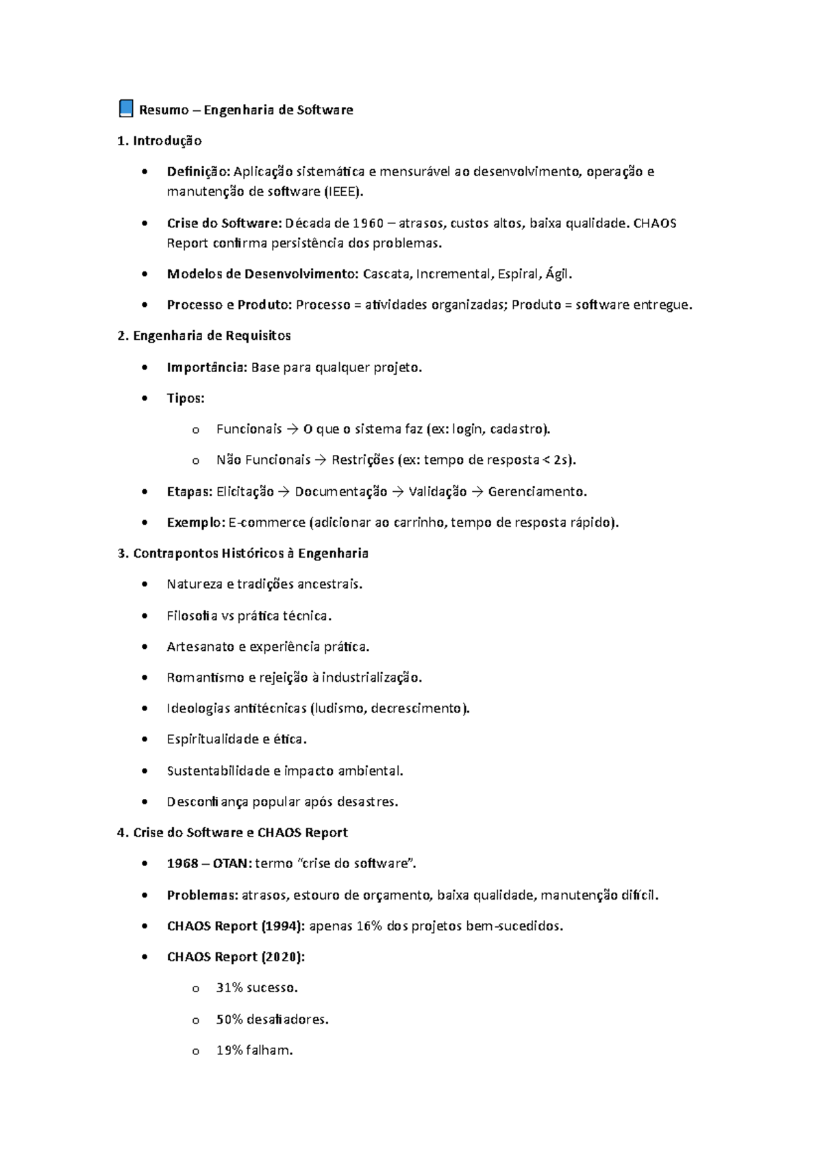 Resumo de Engenharia de Software 1 - Introdução e Crise do Software ...