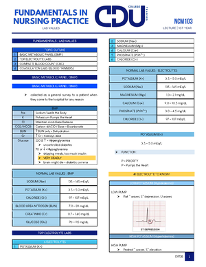 63 Must Know Lab Values: Complete Blood Count (CBC) & Chemistry - Studocu