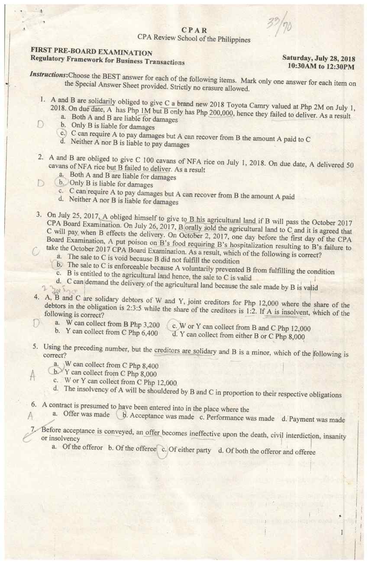 CPAR RFBT 1st Preboard Review Questions - October 2018 - Studocu
