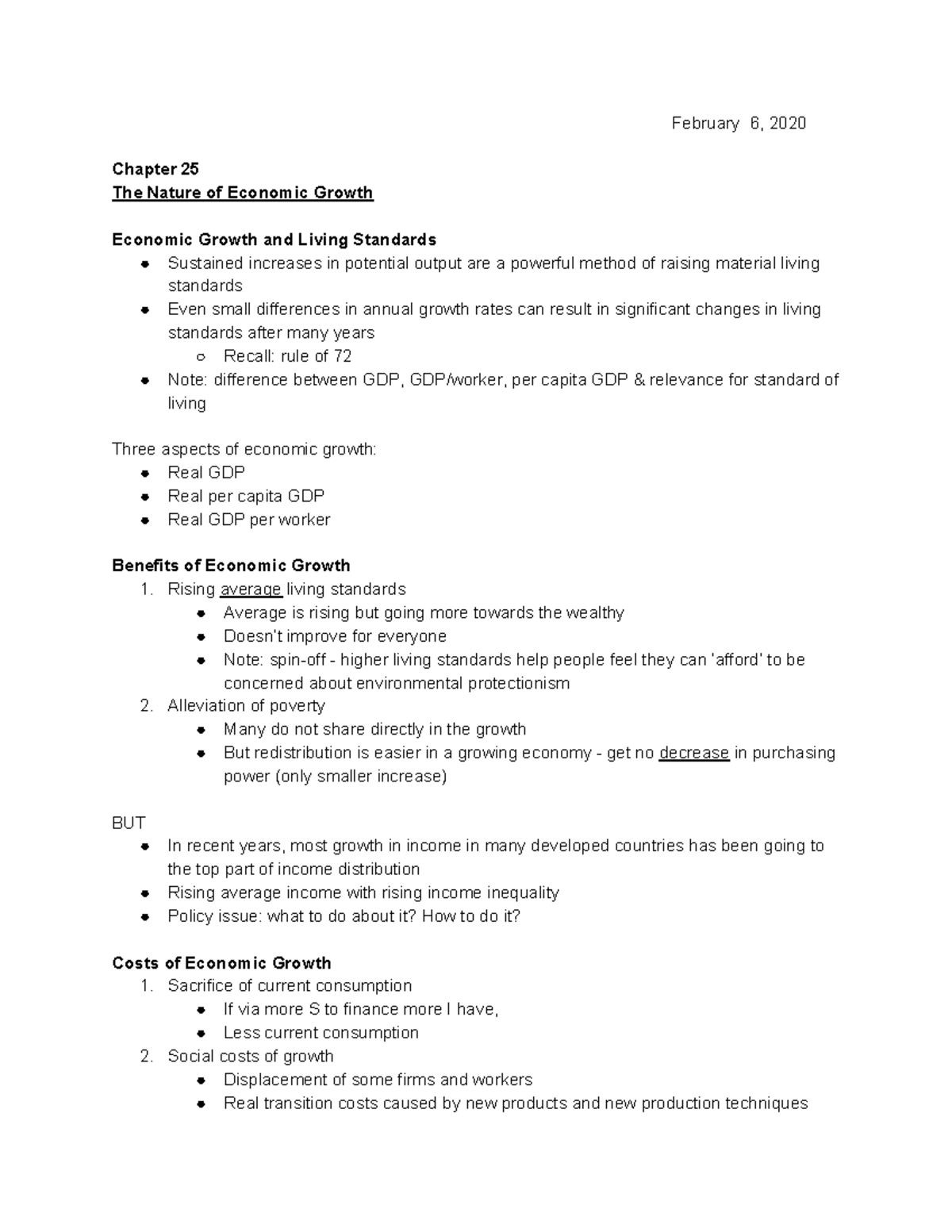 Chapter 25 Notes - February 6, 2020 Chapter 25 The Nature of Economic ...