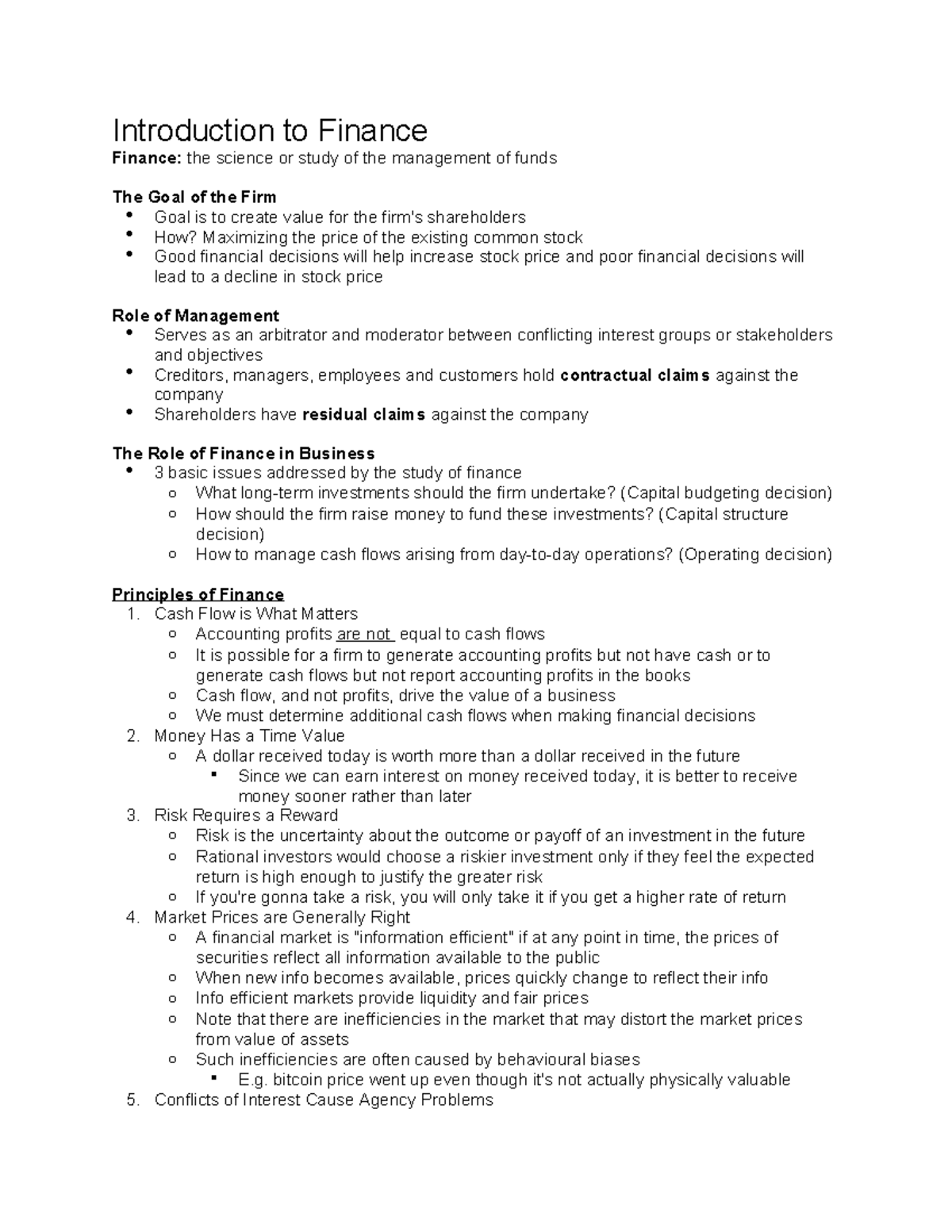 EXAM 3 Notes MOS 1023 - lecture content - Introduction to Finance ...