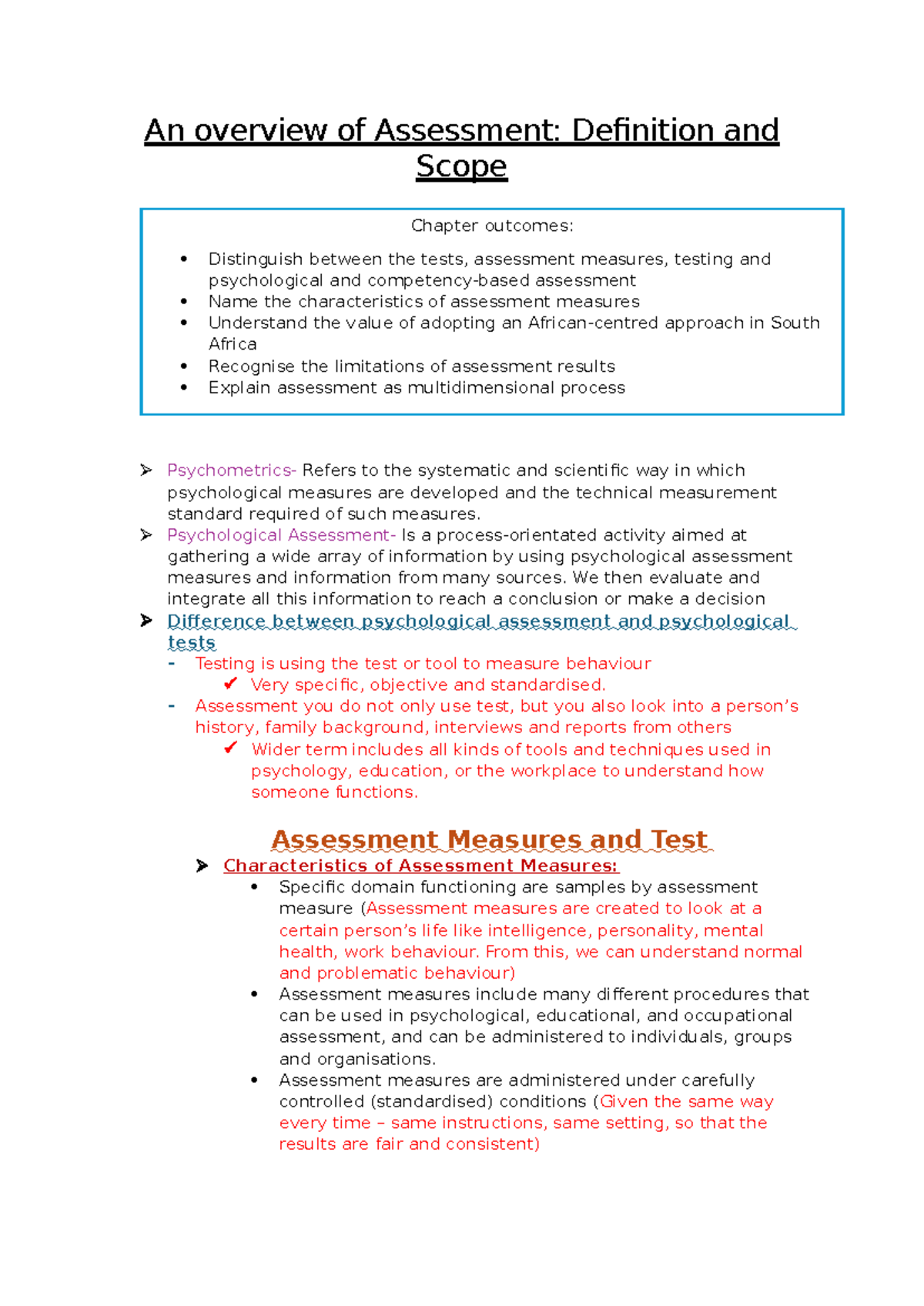 Assessment Overview: Definition, Scope, and Key Characteristics - Studocu
