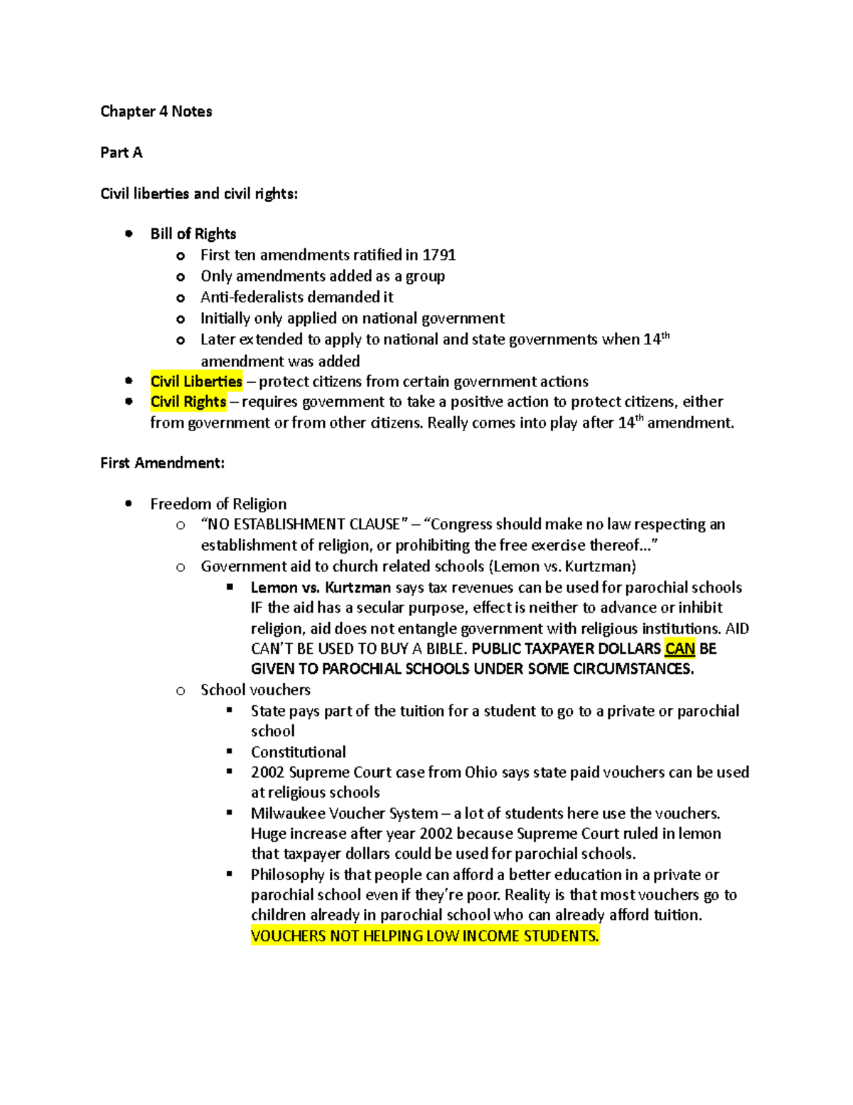 Chapter 4 Notes on Civil Liberties and Rights - Exam Review - Studocu