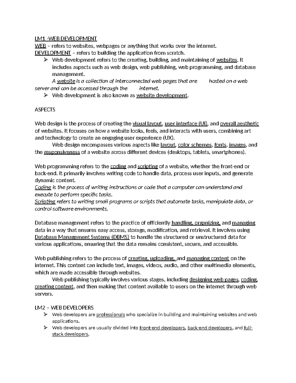 ICT GRADE 8 QUARTER 2 - LM1 -WEB DEVELOPMENT WEB – refers to websites ...