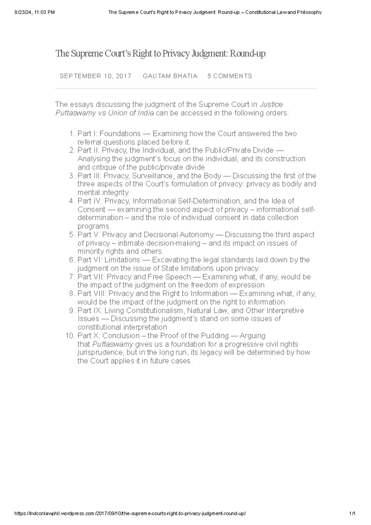 Aadhar Case Study: Supreme Court's Right to Privacy Judgment Analysis ...