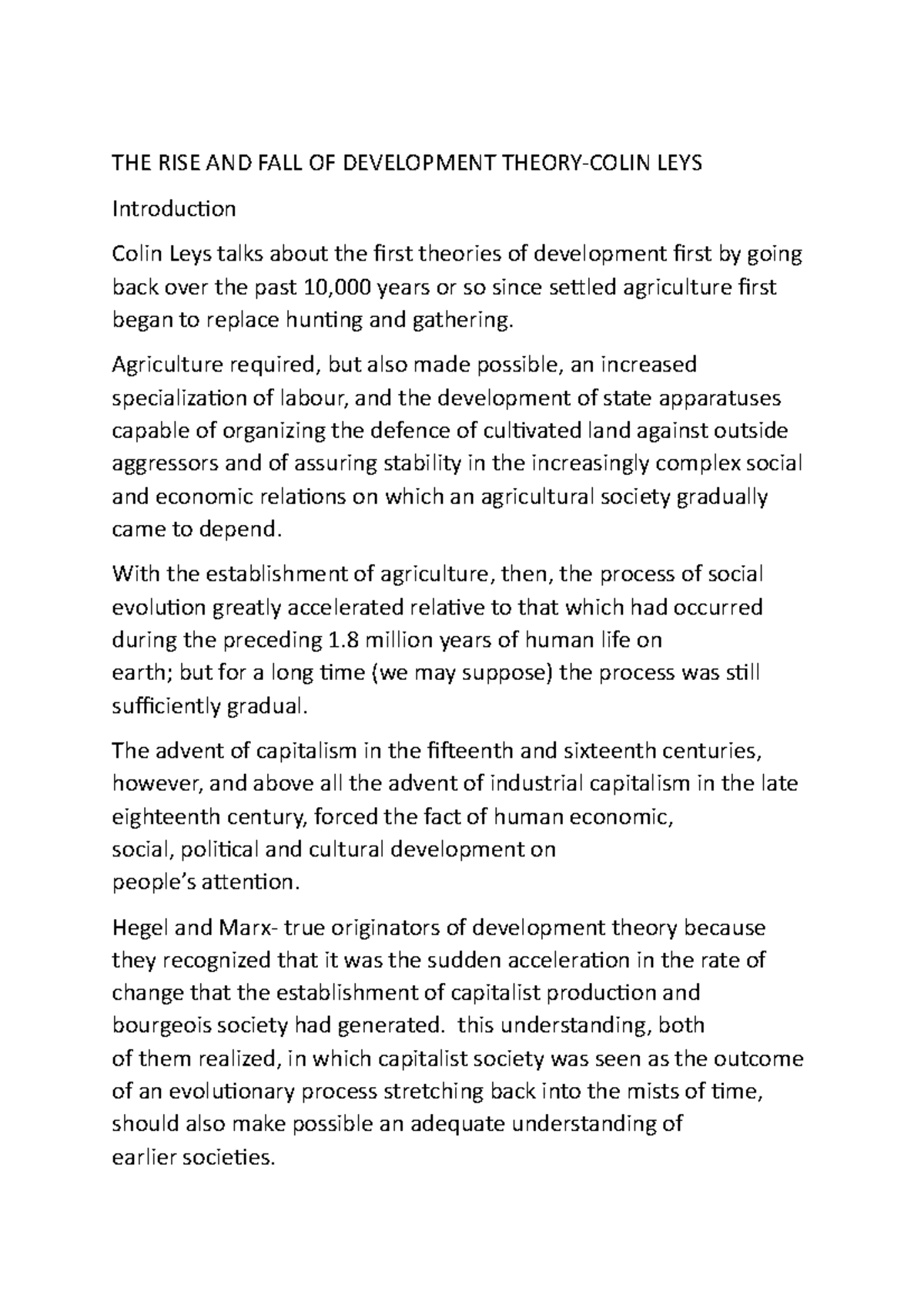 The Rise and Fall of Development Theory: Insights from Colin Leys - Studocu