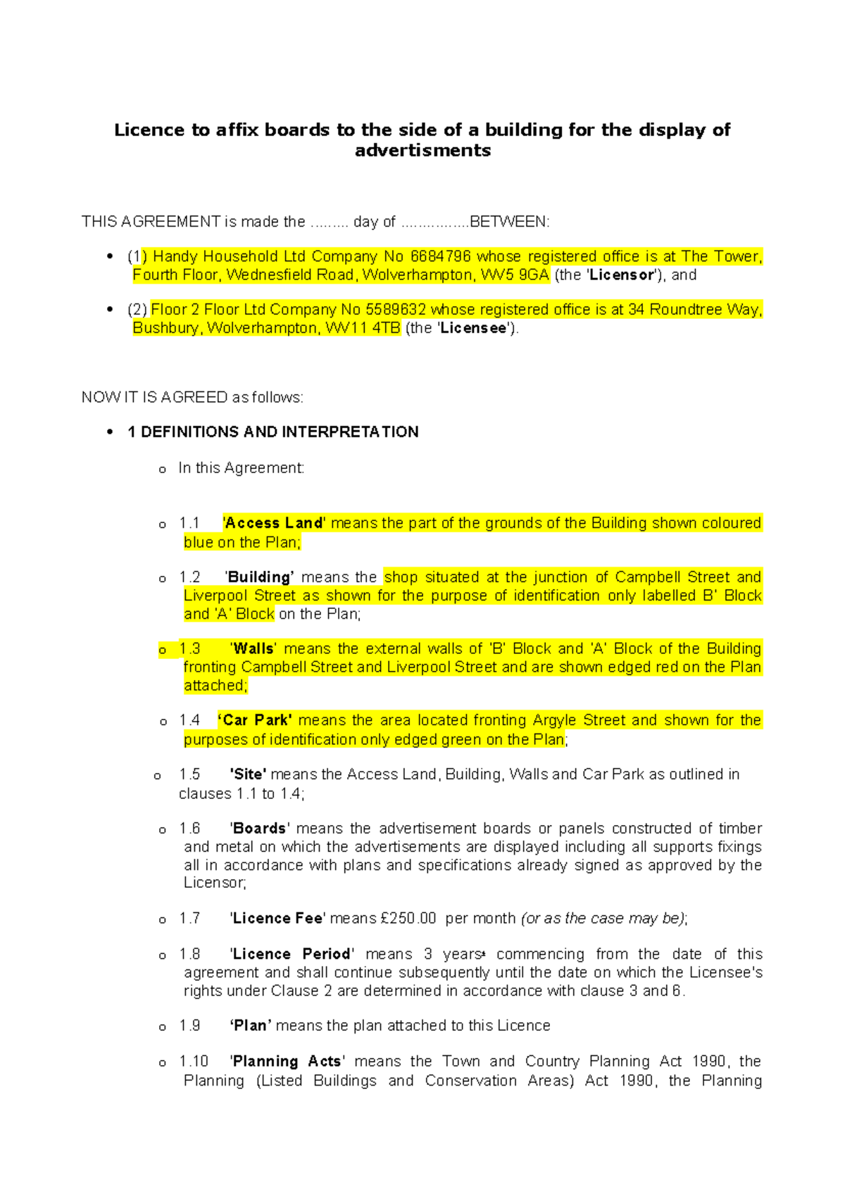 Licence Agreement for Advertisement Boards on Building - Studocu