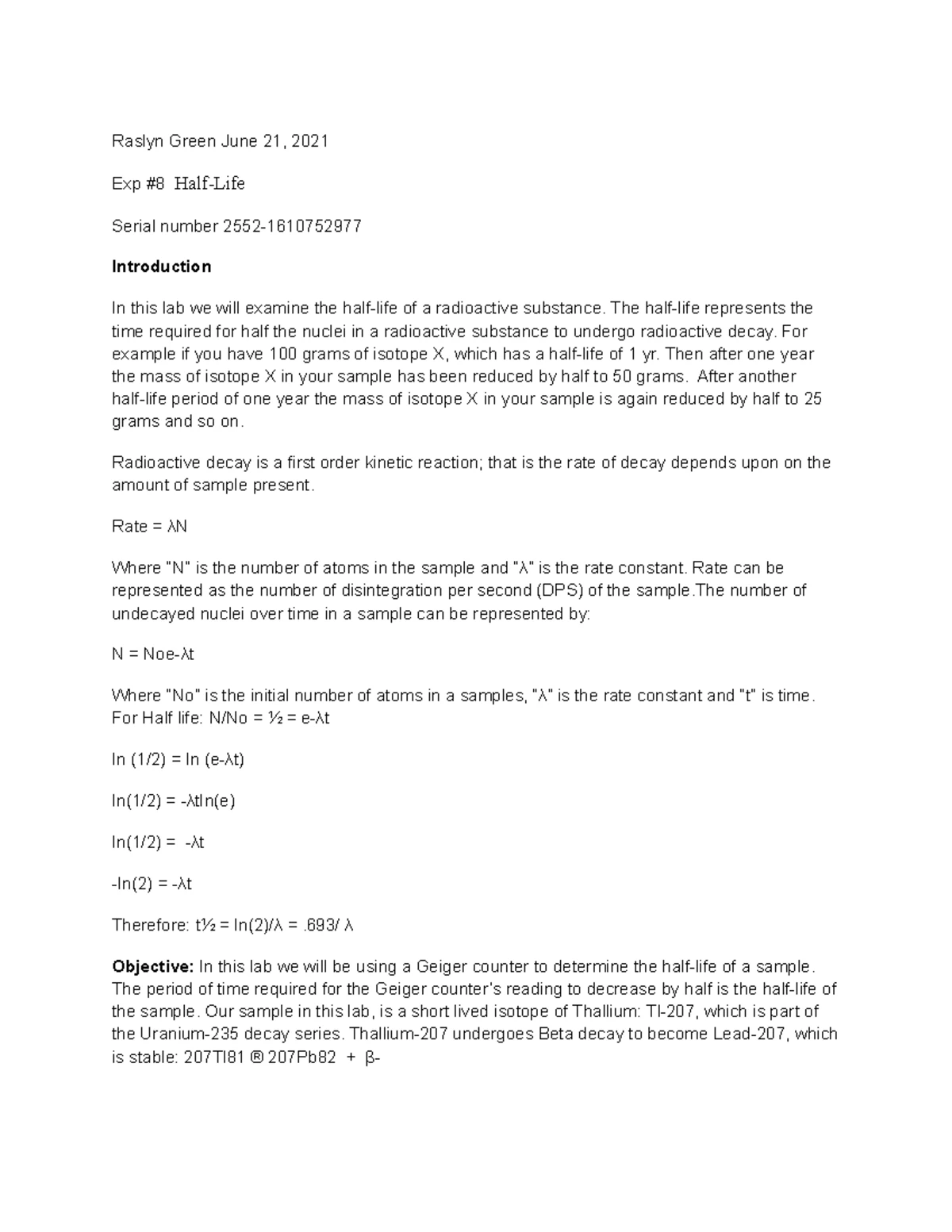 Lab 1 - lab assignment - Raslyn Green June 7, 2021 Exp # 1 Gas ...