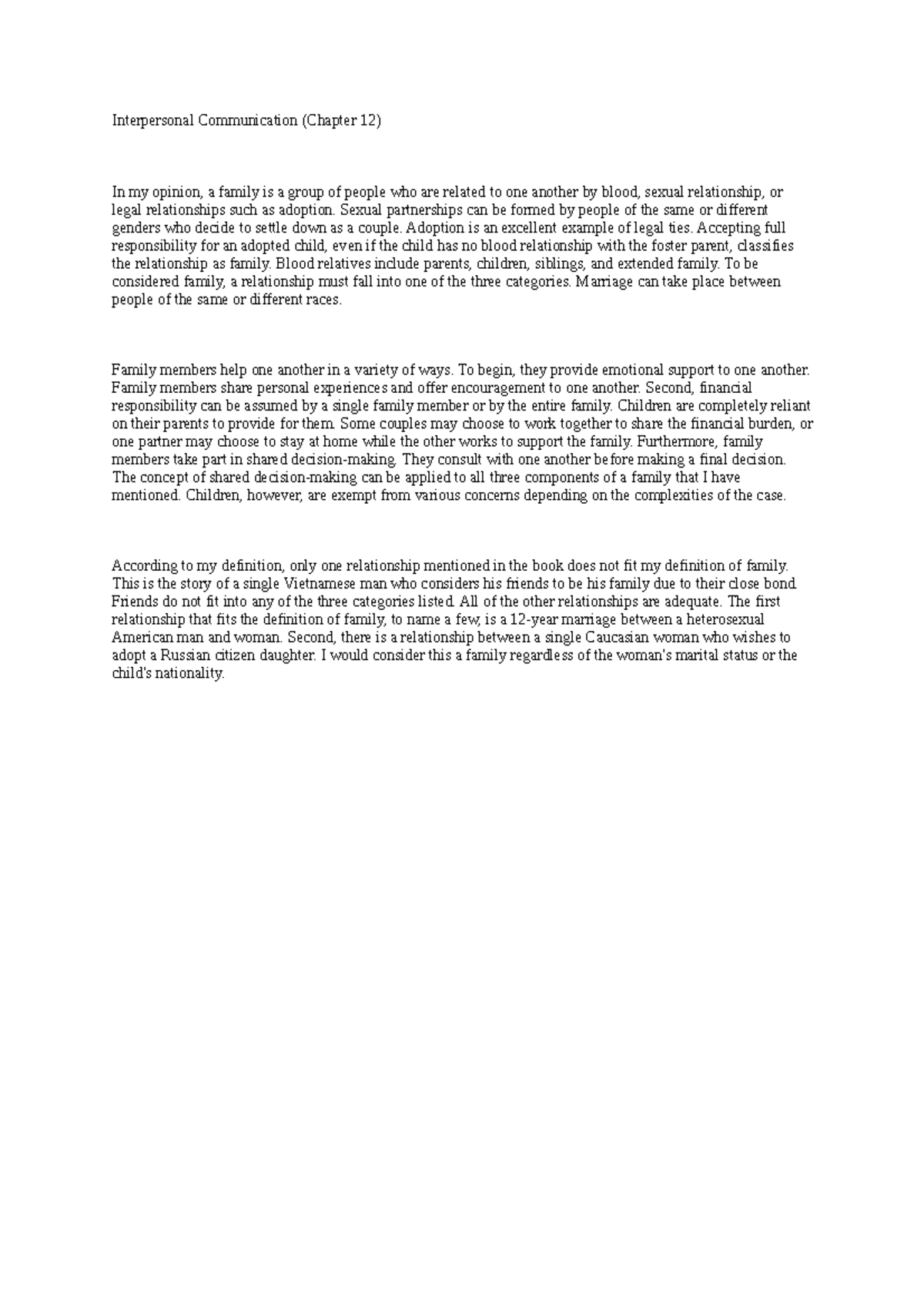 Interpersonal Communication: Family Concepts in Chapter 12 Analysis ...