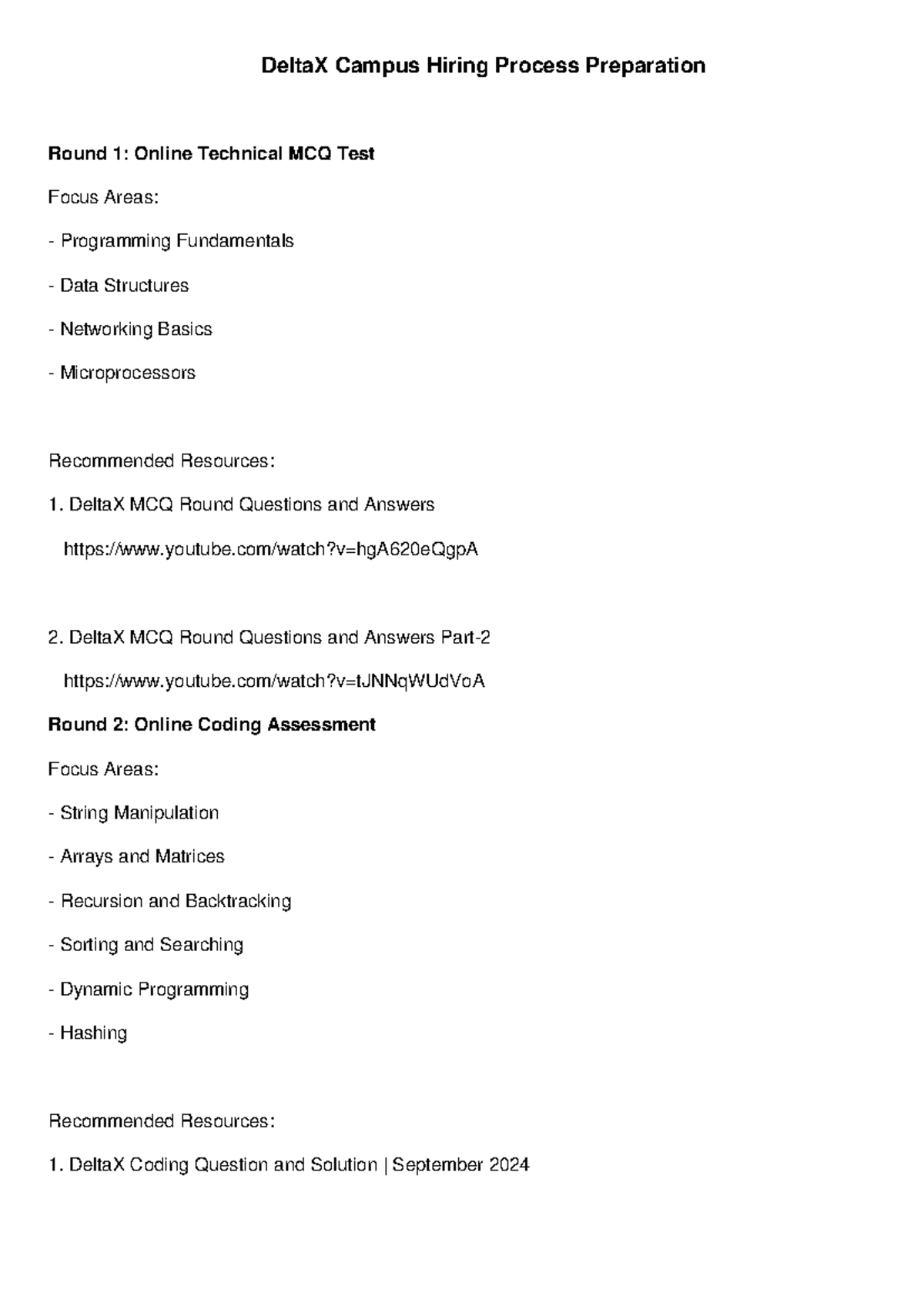 DeltaX Hiring Prep Guide: Online Technical MCQ & Coding Test - Studocu