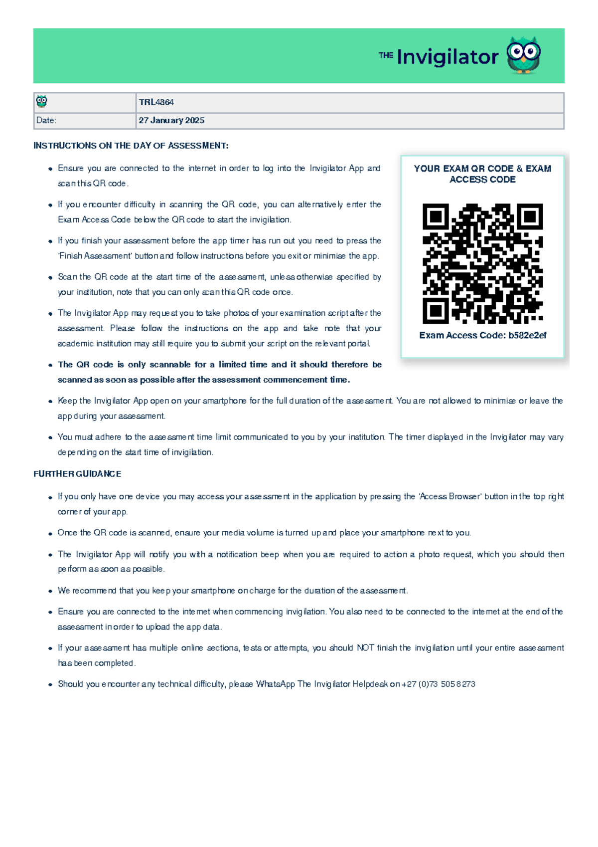 Instructions for QR Code Access - Exam TRL4864 - Studocu