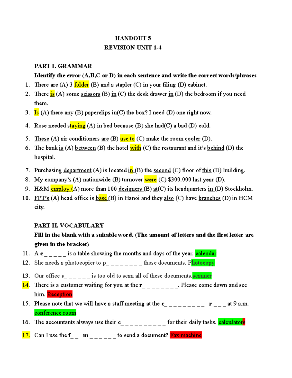 Revision 1 - Lecture Notes on Grammar and Vocabulary (Unit 1) - Studocu