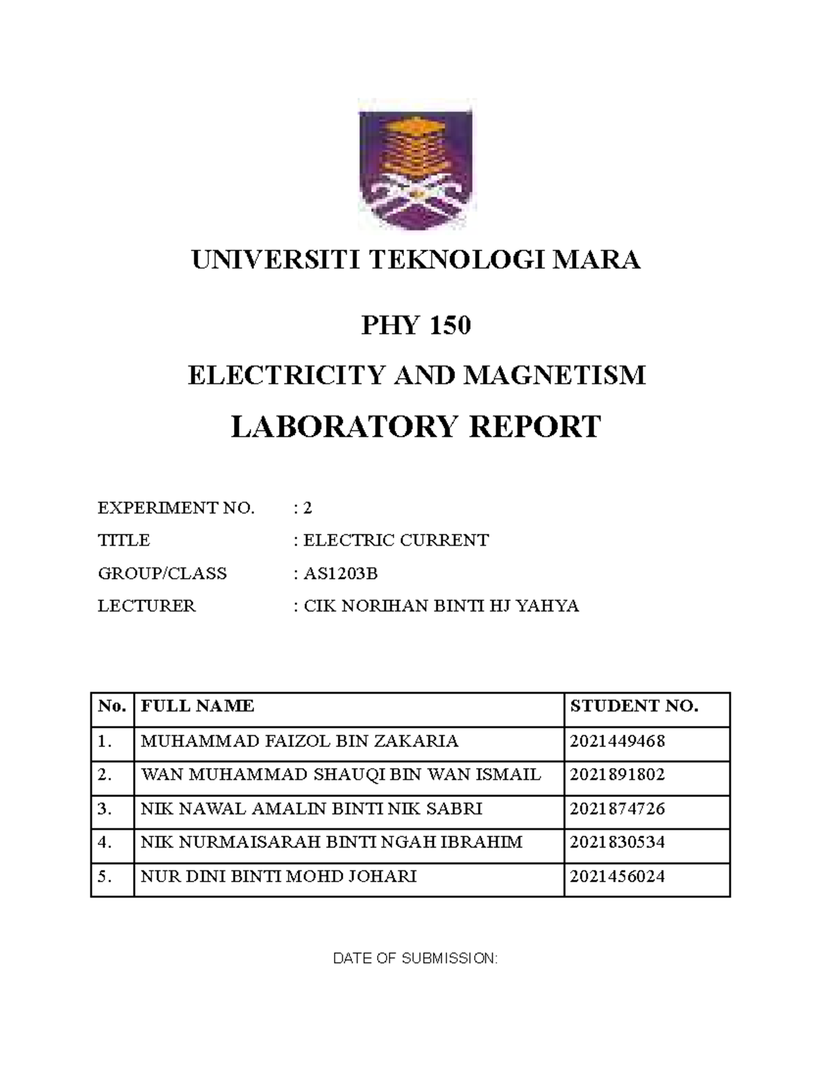 PHY 150 Lab Report: Experiment 2 on Electric Current - Studocu