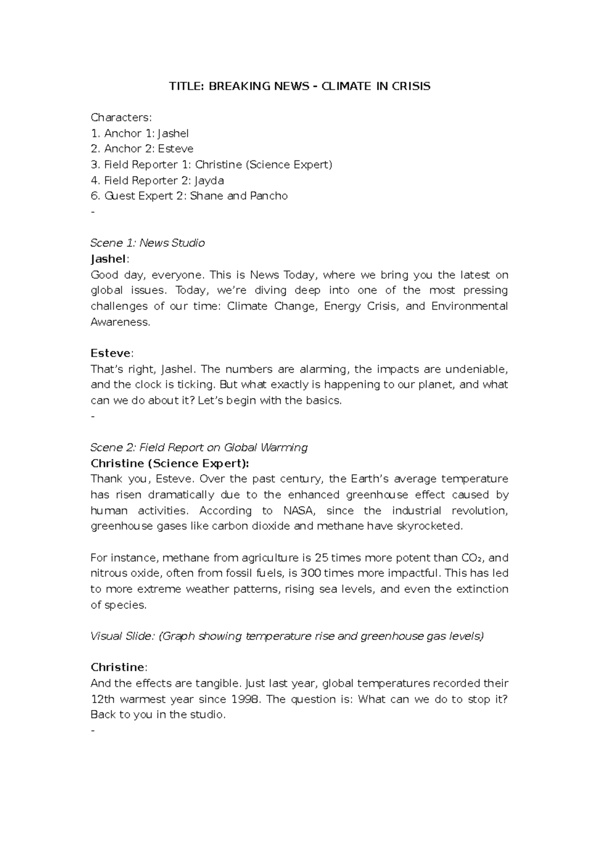 News script for stas - News - TITLE: BREAKING NEWS - CLIMATE IN CRISIS ...
