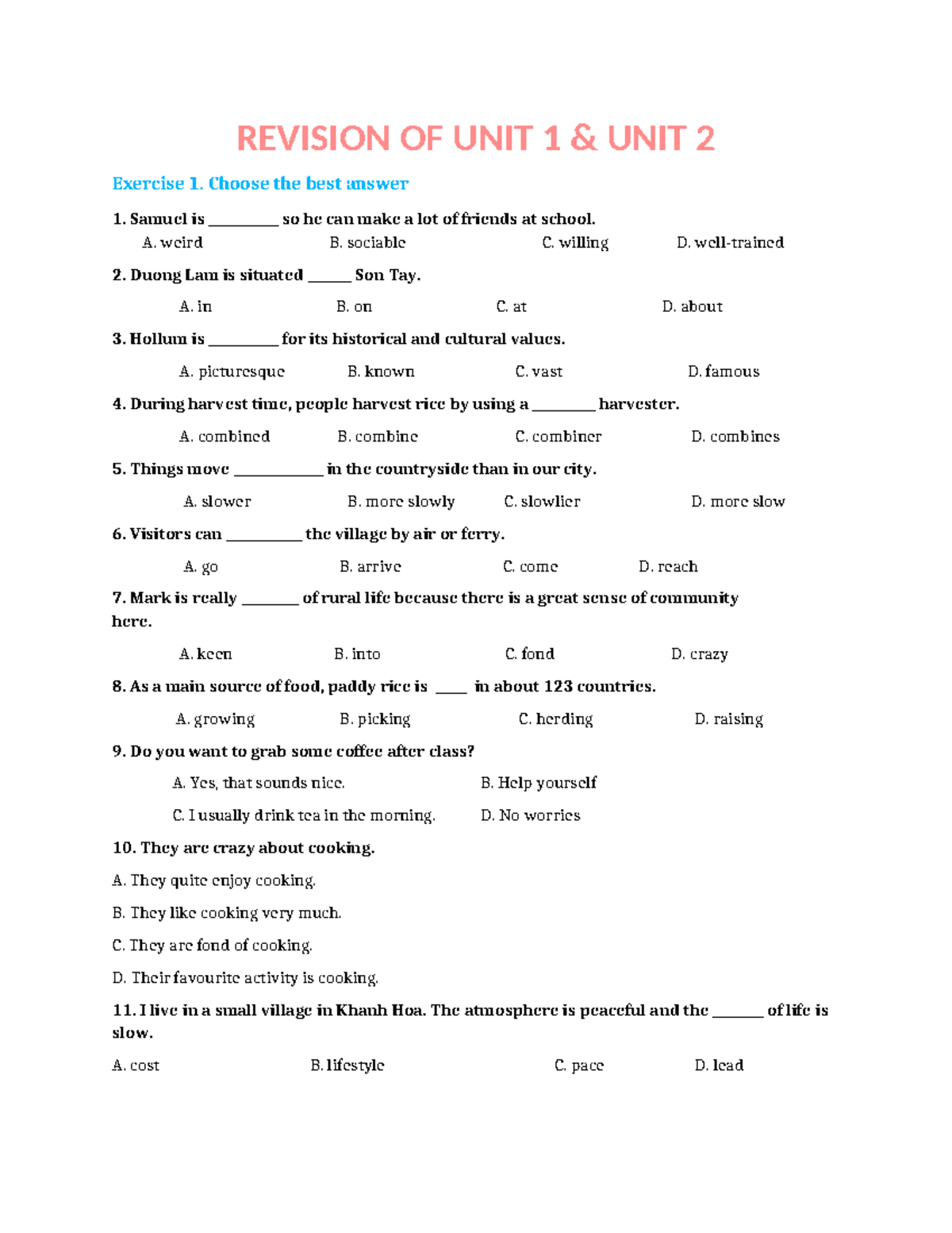 Revision of Unit 1 & 2: Exercise Answers and Insights - Studocu