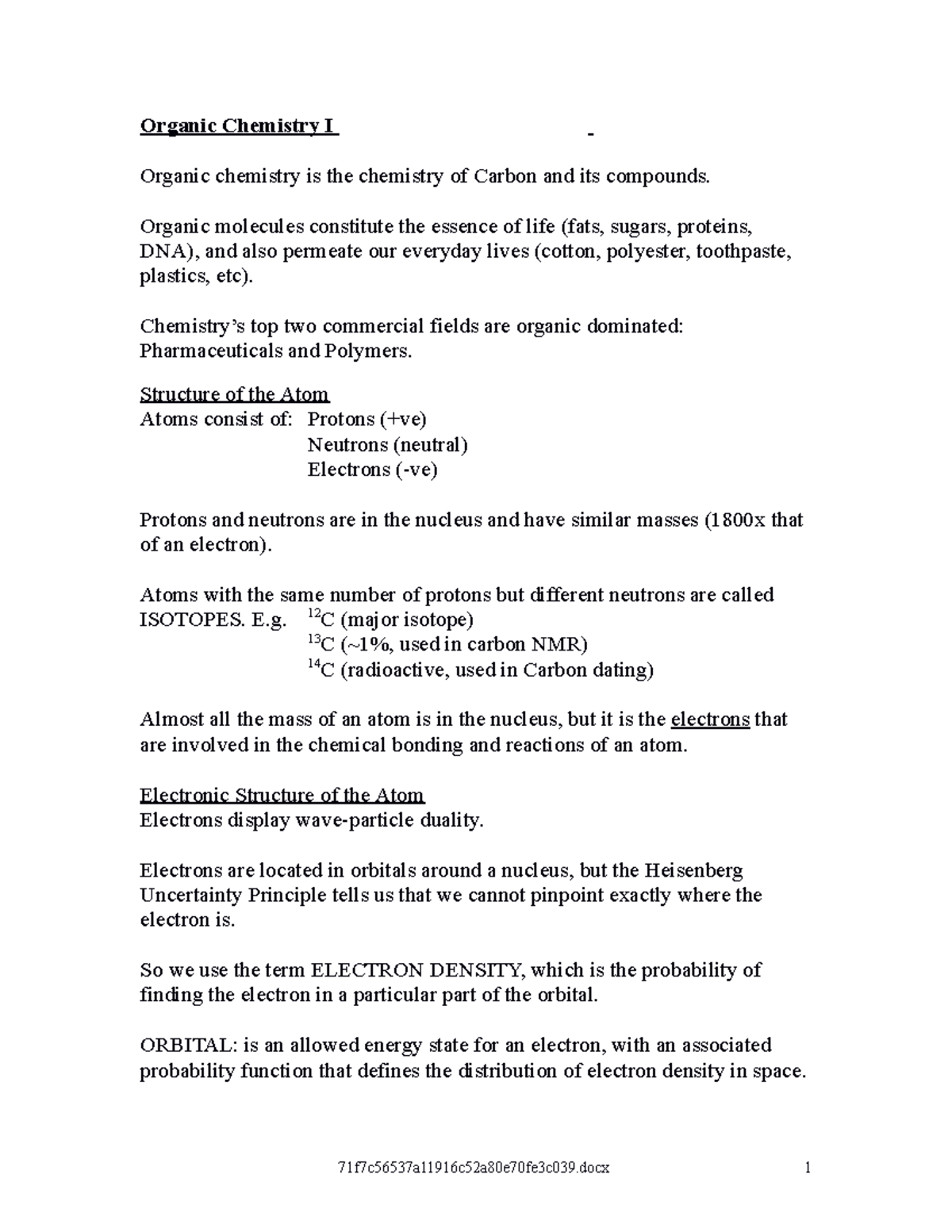 Organic Chemistry I: Summary of Chapter 01 - Key Concepts and ...