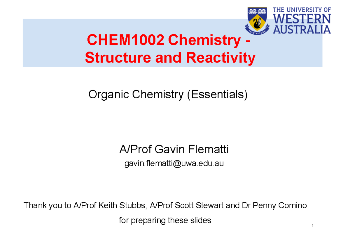 CHEM1002 Organic Chemistry Lecture Notes: Structure & Reactivity - Studocu