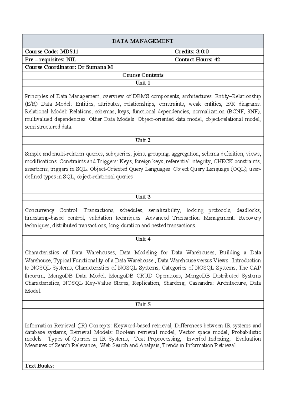 DATA MANAGEMENT Syllabus Overview - MDS11 Course Details - Studocu