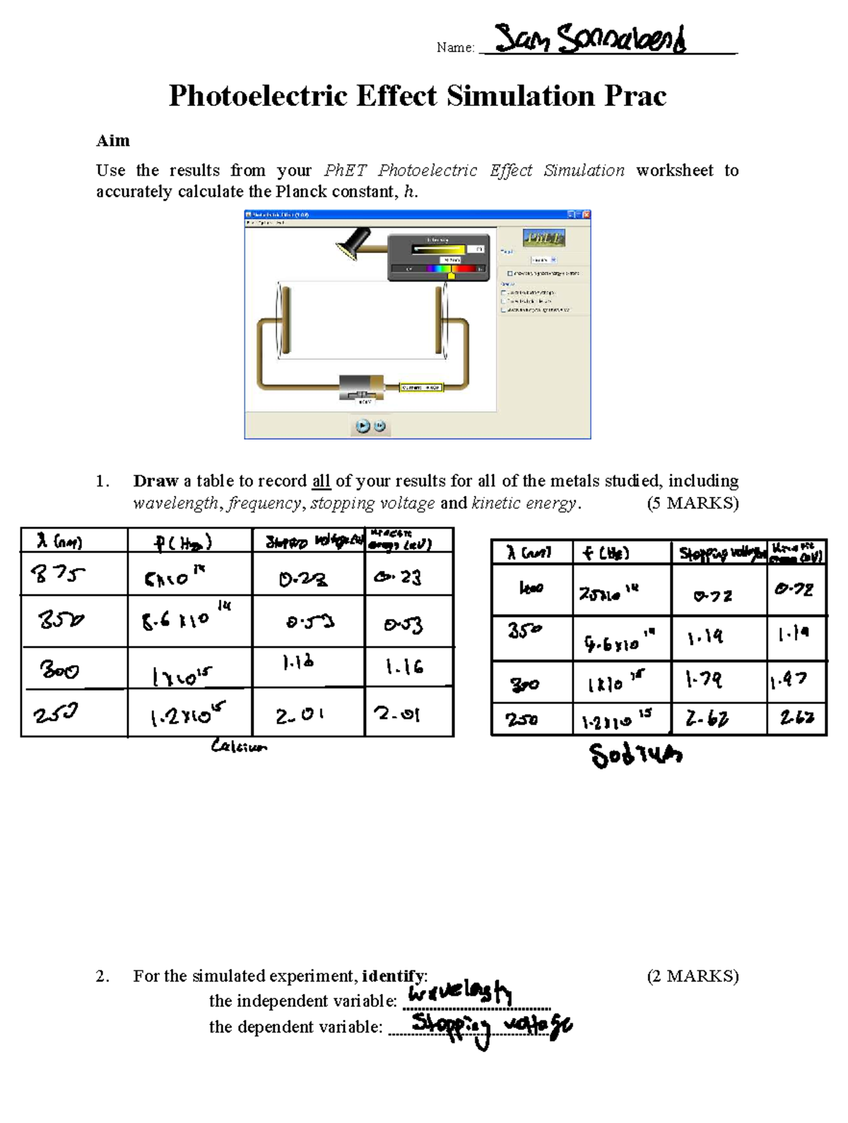 Photoelectric prac - photoelctric prac - Name ...