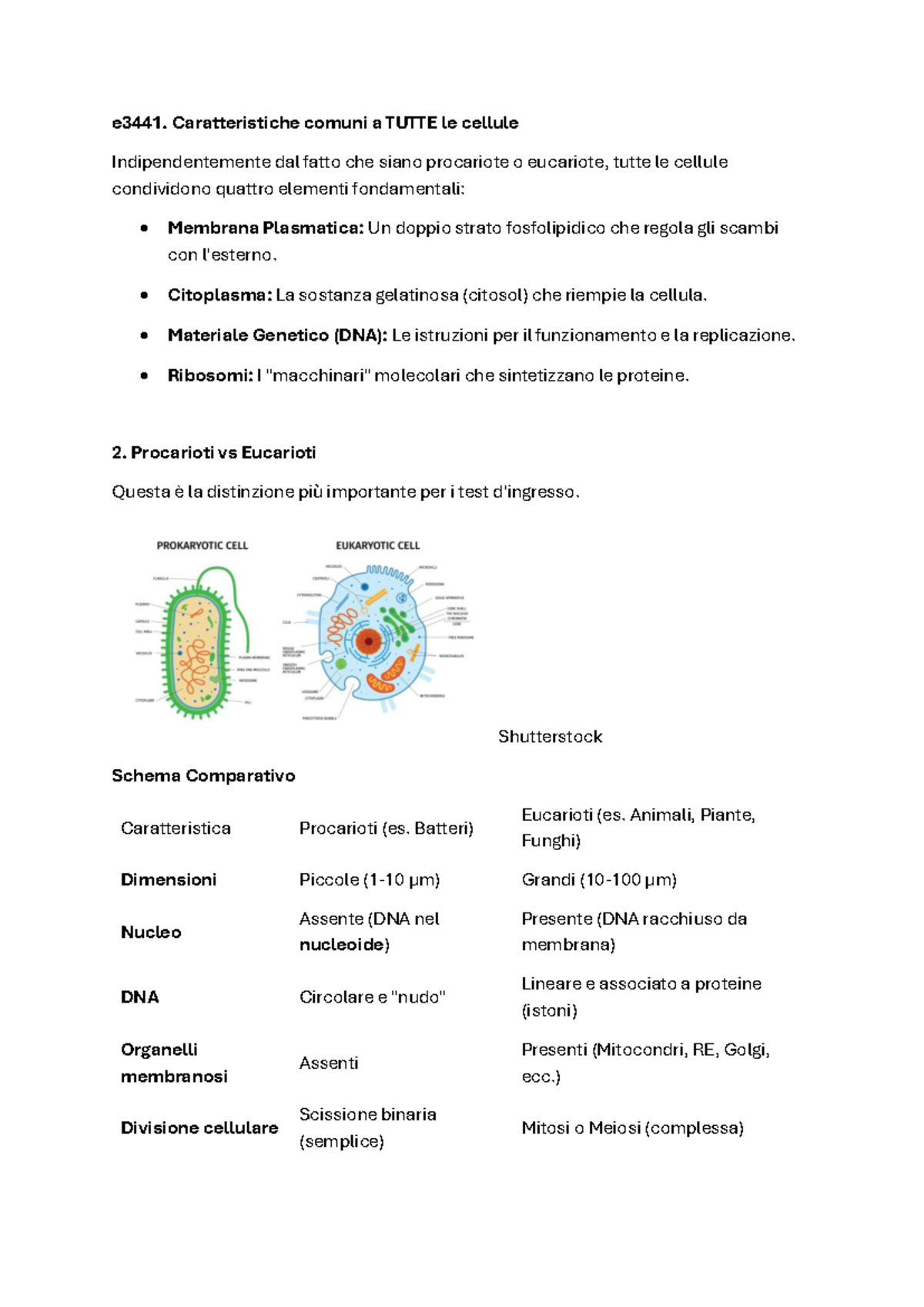 Biologia OFA - Caratteristiche delle Cellule eucariote e procariote ...