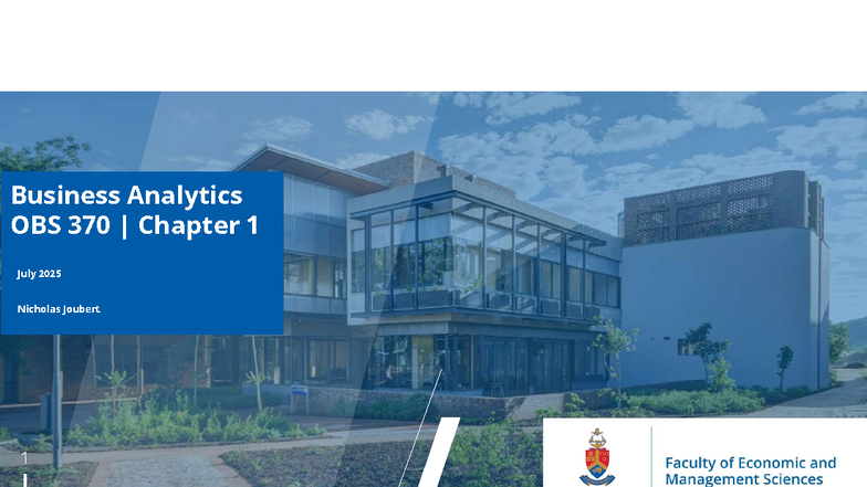 Business Analytics OBS 370 Chapter 1: Key Concepts & Insights - Studocu